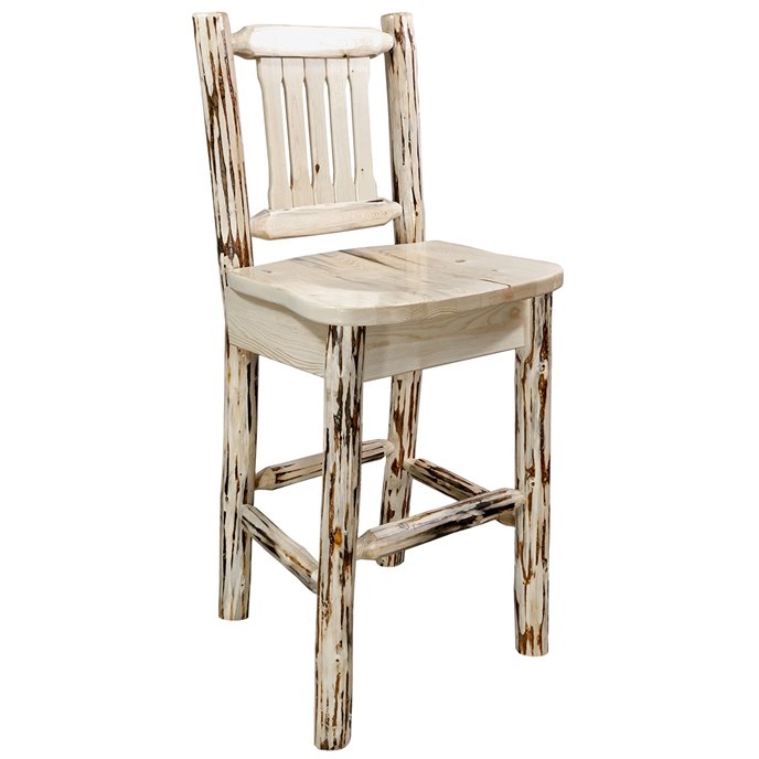 Montana Barstool w/ Back - Clear Lacquer Finish - Ergonomic Wooden Seat Thumbnail