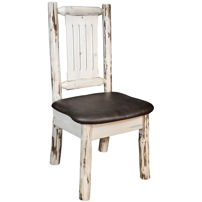 Montana Side Chair w/ Upholstered Seat in Saddle Pattern - Clear Lacquer Finish Thumbnail