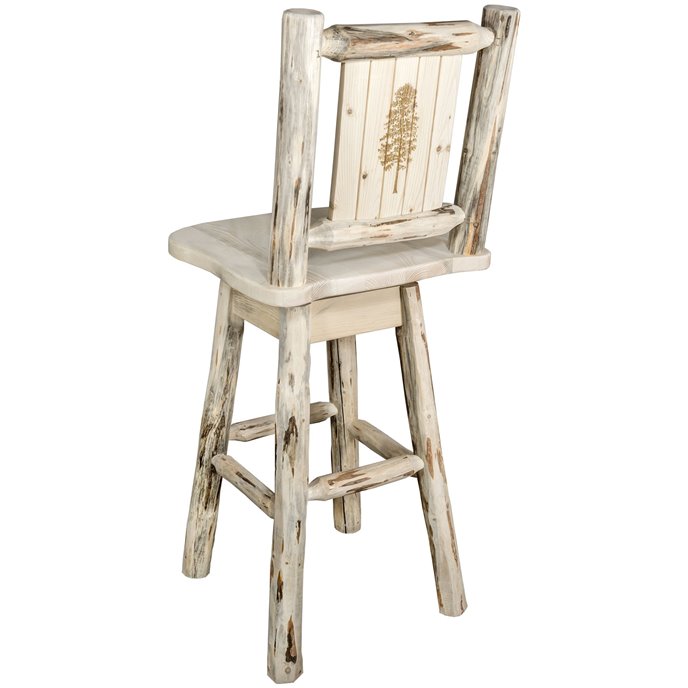 Montana Counter Height Barstool w/ Back, Swivel, & Laser Engraved Pine Tree Design - Ready to Finish Thumbnail