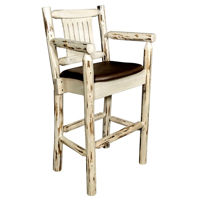 Montana Counter Height Captain's Barstool w/ Saddle Upholstery - Clear Lacquer Finish Thumbnail