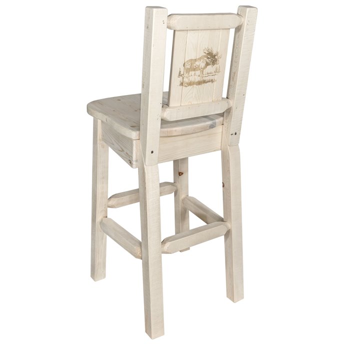 Homestead Barstool w/ Back & Laser Engraved Moose Design - Clear Lacquer Finish Thumbnail