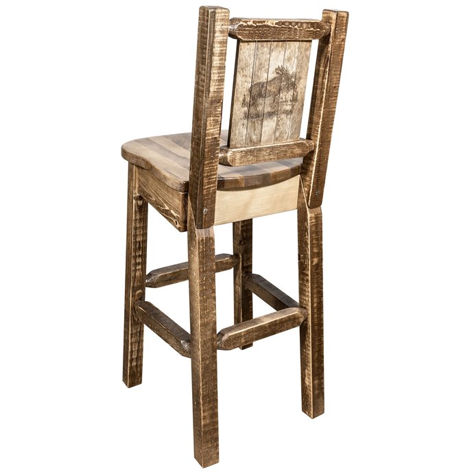 Homestead Barstool w/ Back & Laser Engraved Moose Design - Stain & Lacquer Finish Thumbnail