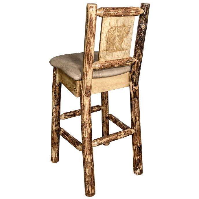 Glacier Counter Height Barstool w/ Back, Buckskin Upholstery & Laser Engraved Bear Design Thumbnail