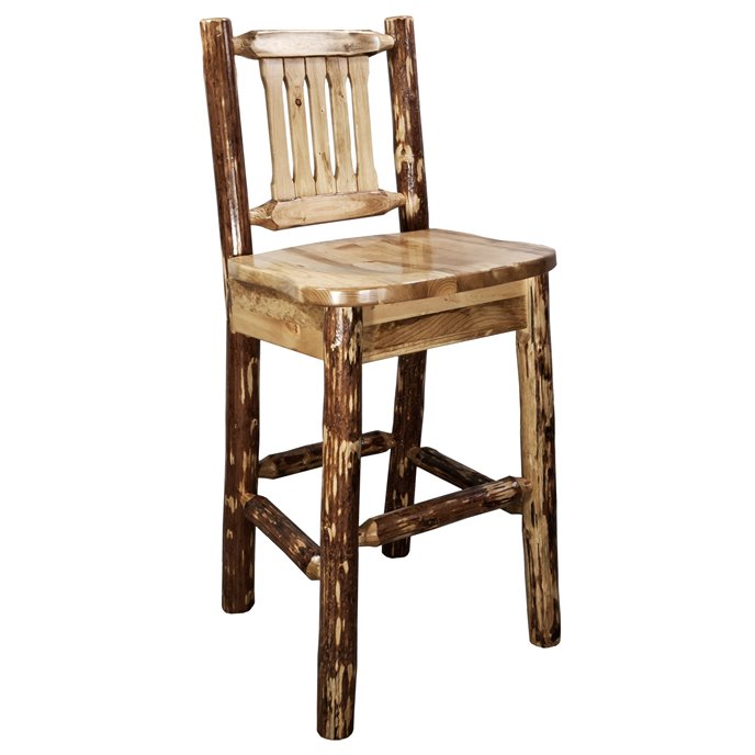 Glacier Barstool w/ Back - Ergonomic Wooden Seat Thumbnail