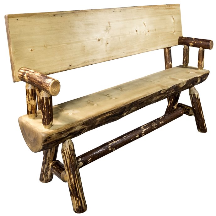 Glacier Half Log 4 Foot Bench w/ Back & Arms Thumbnail