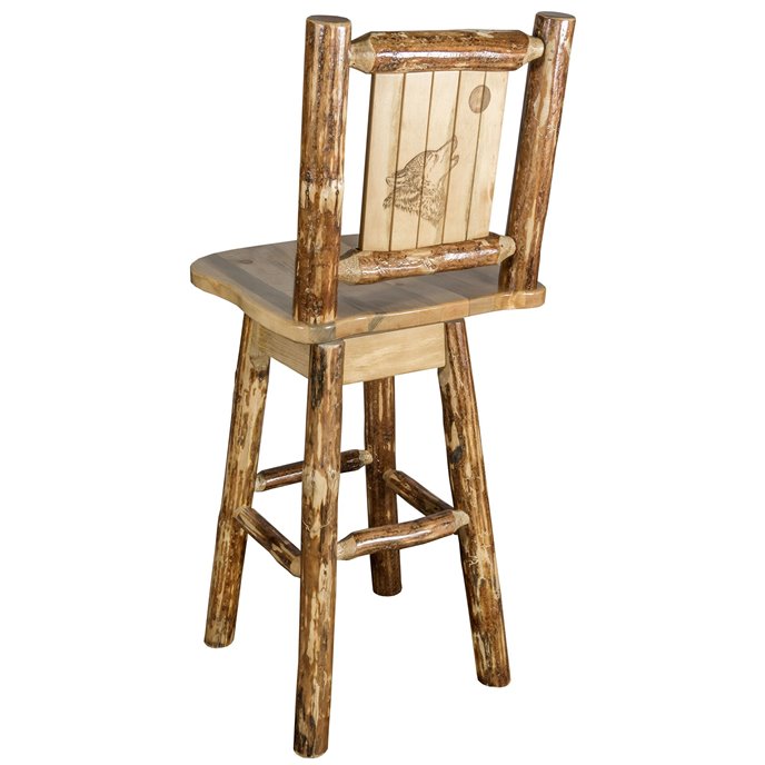 Glacier Counter Height Barstool w/ Back, Swivel, & Laser Engraved Wolf Design Thumbnail