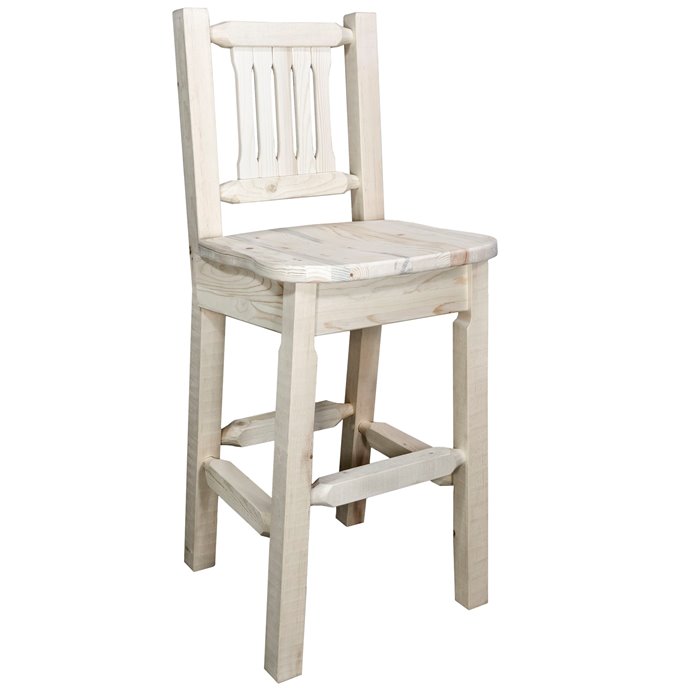 Homestead Barstool w/ Back & Ergonomic Wooden Seat - Clear Lacquer Finish Thumbnail