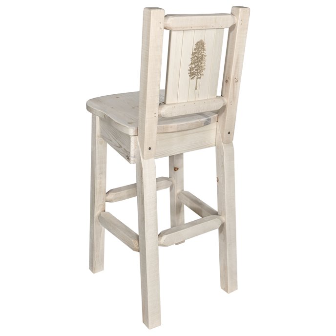 Homestead Barstool w/ Back & Laser Engraved Pine Tree Design - Clear Lacquer Finish Thumbnail