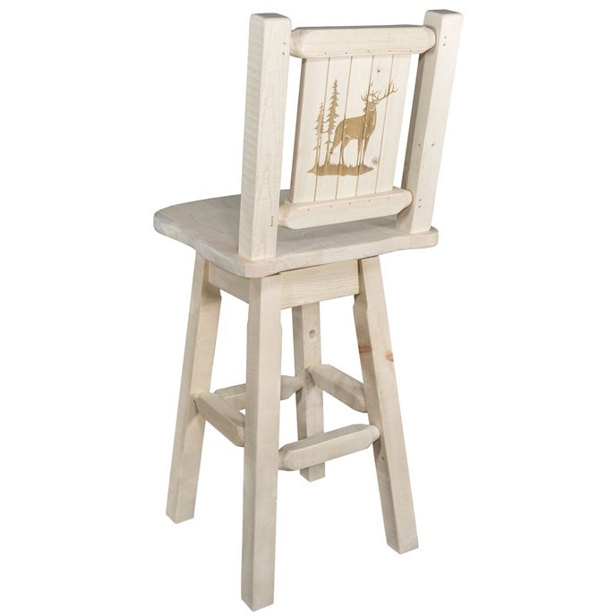 Homestead Barstool w/ Back, Swivel, & Laser Engraved Elk Design - Ready to Finish Thumbnail