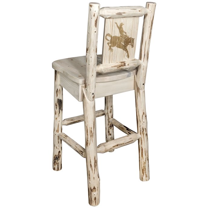 Montana Barstool w/ Back & Laser Engraved Bronc Design - Clear Lacquer Finish Thumbnail