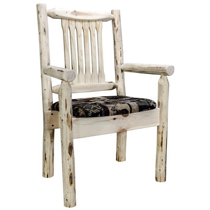 Montana Captain's Chair - Clear Lacquer Finish w/ Upholstered Seat in Woodland Pattern Thumbnail