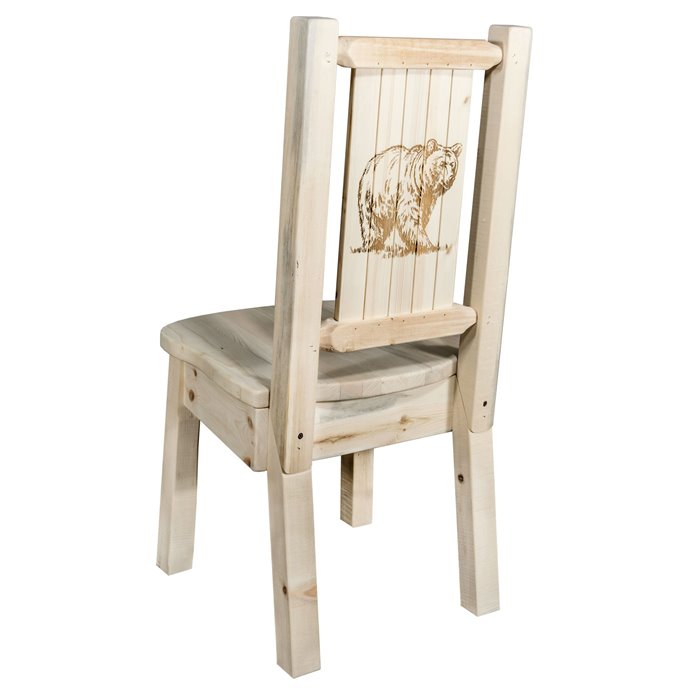 Homestead Side Chair w/ Laser Engraved Bear Design - Clear Lacquer Finish Thumbnail