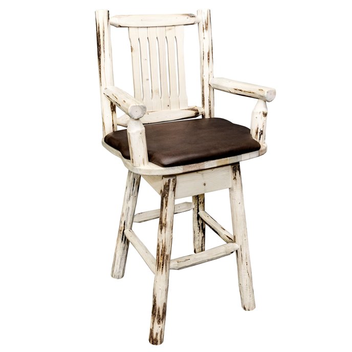 Montana Captain's Barstool w/ Back, Swivel and Saddle Upholstery - Clear Lacquer Finish Thumbnail