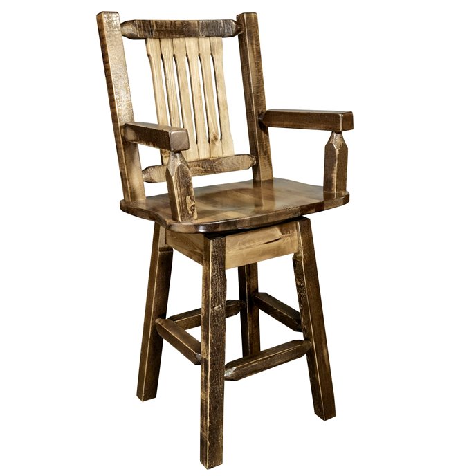 Homestead Captain's Barstool w/ Back & Swivel - Stain & Lacquer Finish Thumbnail