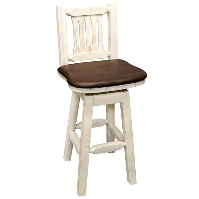 Homestead Barstool w/ Back, Swivel & Upholstered Seat in Saddle Pattern - Ready to Finish Thumbnail