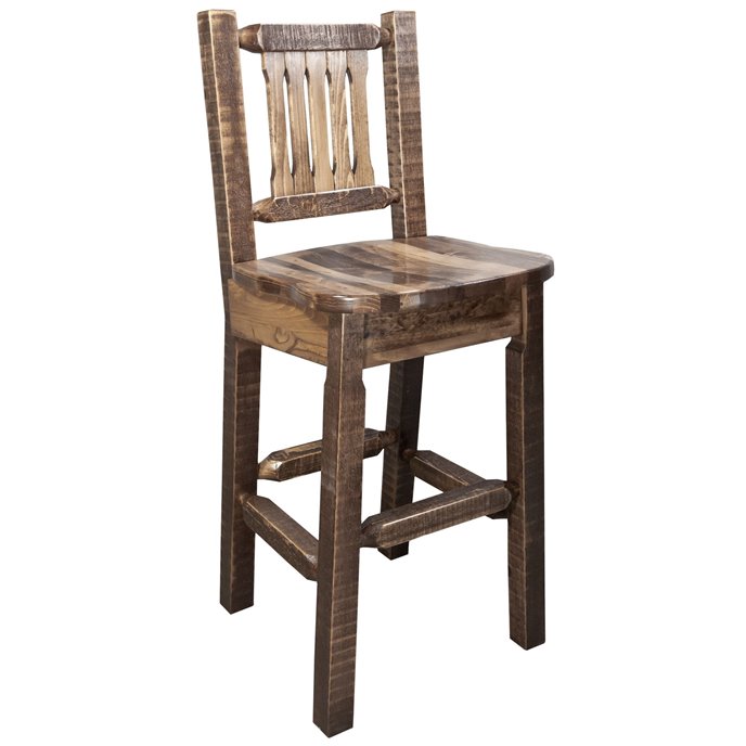 Homestead Barstool w/ Back & Ergonomic Wooden Seat - Stain & Clear Lacquer Finish Thumbnail