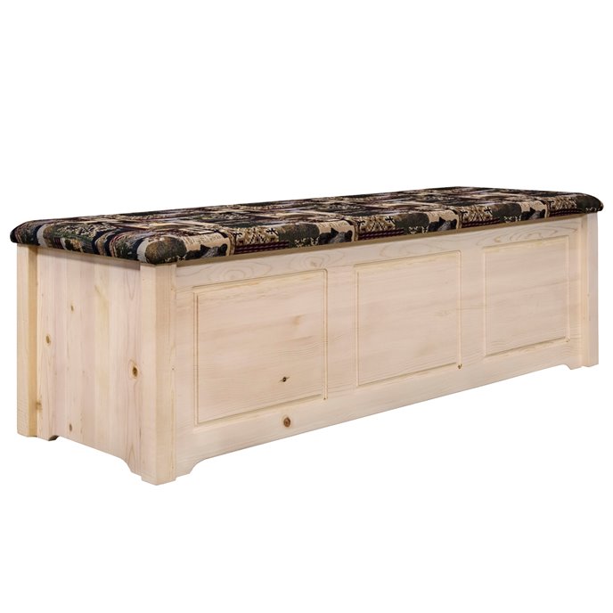 Homestead Blanket Chest w/ Woodland Upholstery - Clear Lacquer Finish Thumbnail