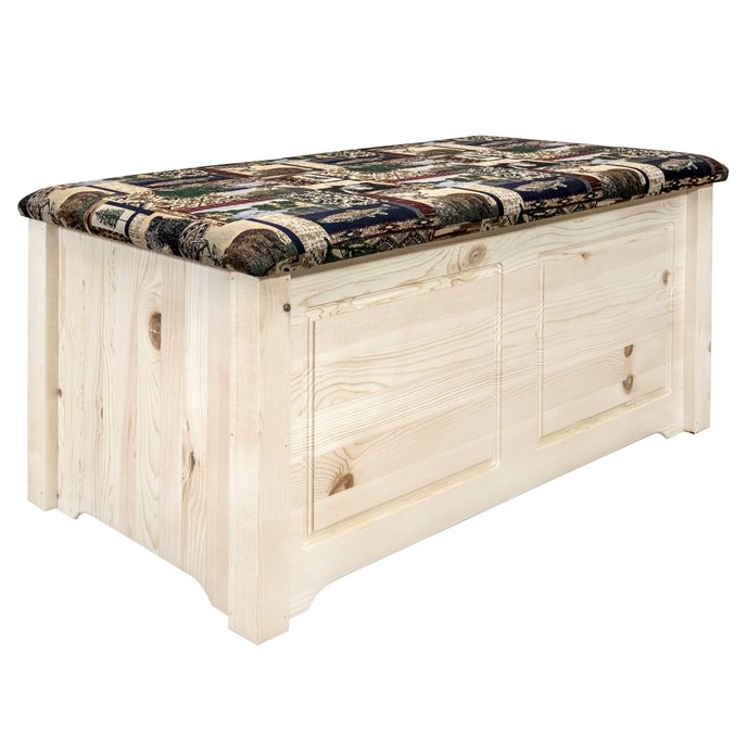 Homestead Small Blanket Chest w/ Woodland Upholstery - Clear Lacquer Finish Thumbnail