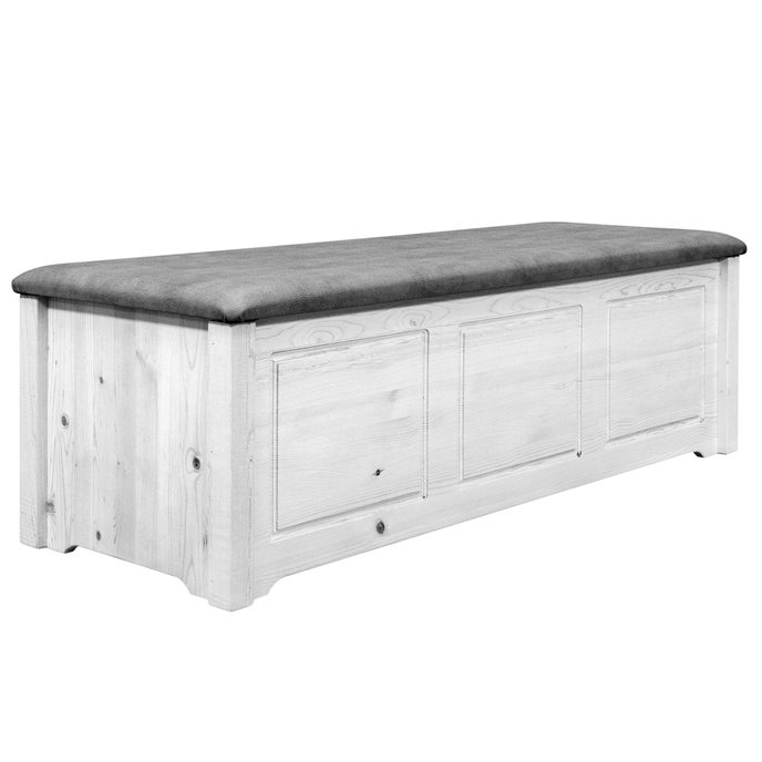 Homestead Blanket Chest w/ Buckskin Upholstery - Stain & Clear Lacquer Finish Thumbnail