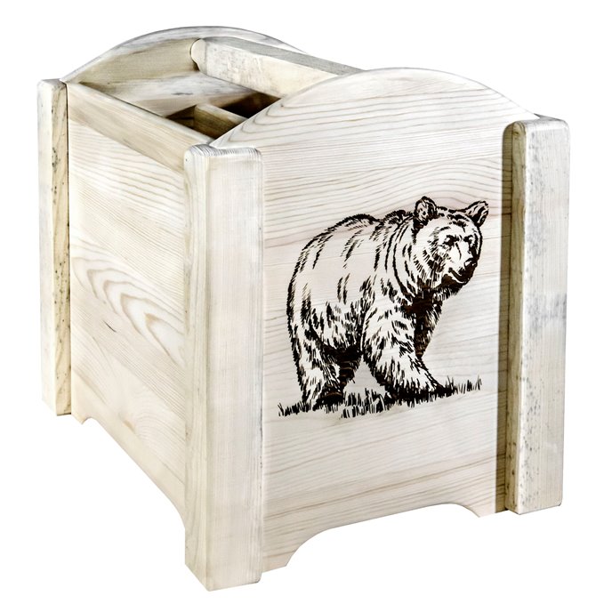 Homestead Magazine Rack w/ Laser Engraved Bear Design - Ready to Finish Thumbnail