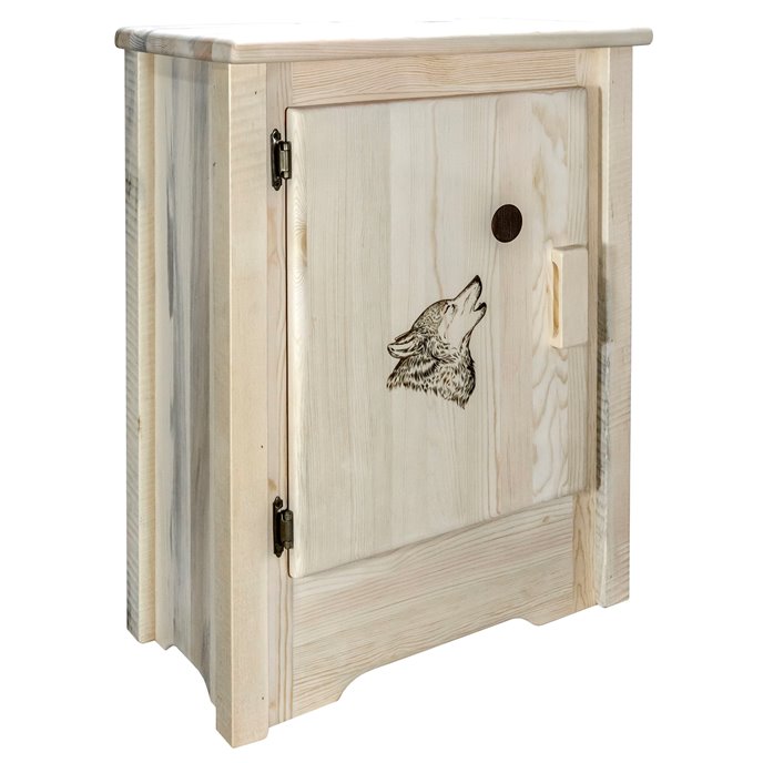 Homestead Left Hinged Accent Cabinet w/ Laser Engraved Wolf Design - Ready to Finish Thumbnail