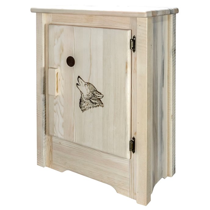 Homestead Right Hinged Accent Cabinet w/ Laser Engraved Wolf Design - Ready to Finish Thumbnail