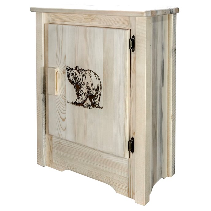 Homestead Right Hinged Accent Cabinet w/ Laser Engraved Bear Design - Ready to Finish Thumbnail