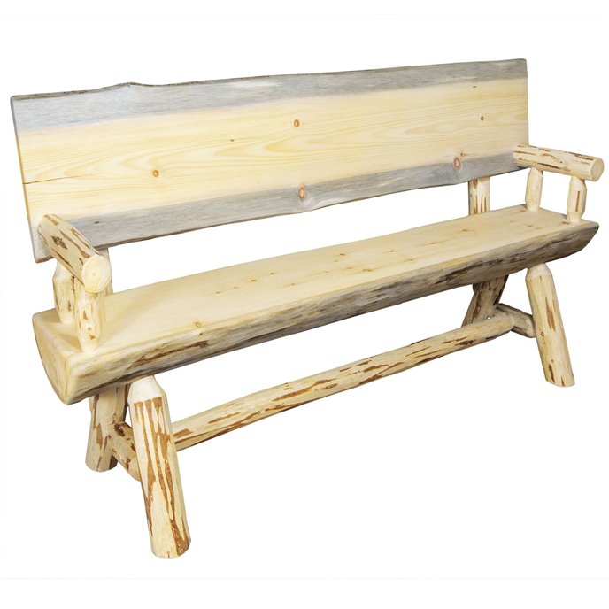 Montana 4 Foot Half Log Bench w/ Back & Arms - Exterior Finish Thumbnail