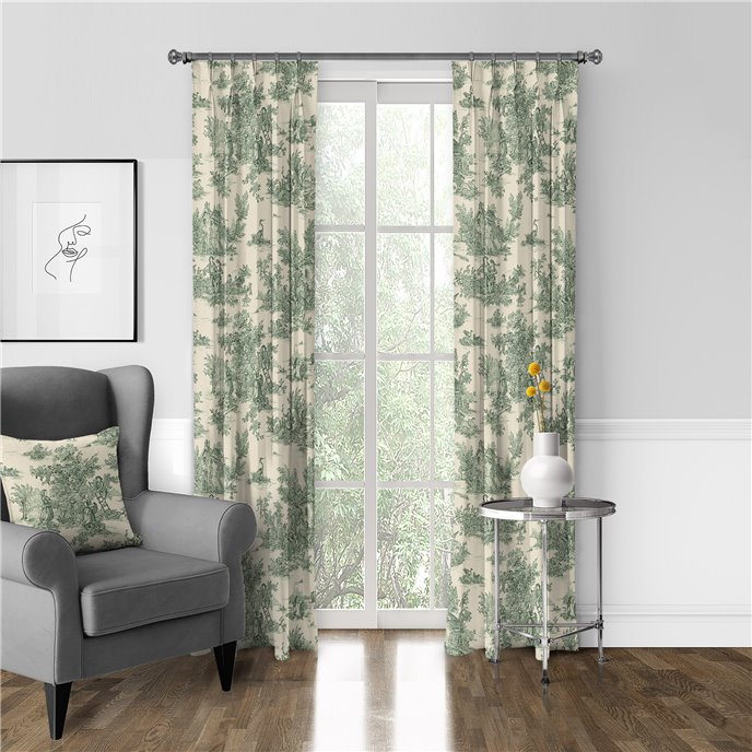 Bouclair Green Pinch Pleat Drapery Panel - Pair - Size 40"x84" Thumbnail