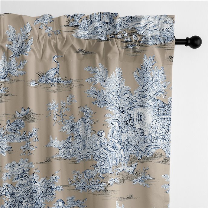 Chateau Blue/Beige Pole Top Drapery Panel - Pair - Size 50"x144" Thumbnail