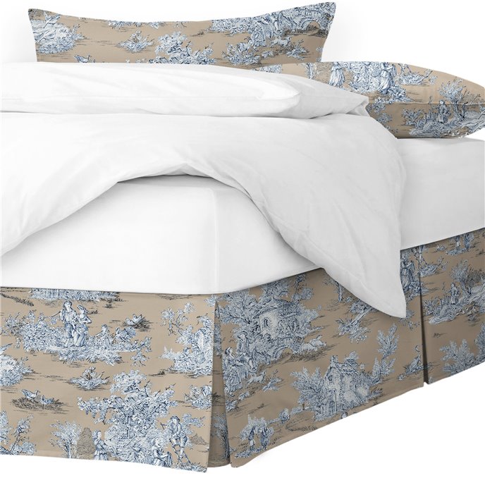 Chateau Blue/Beige Platform Bed Skirt - Size King 15" Drop Thumbnail