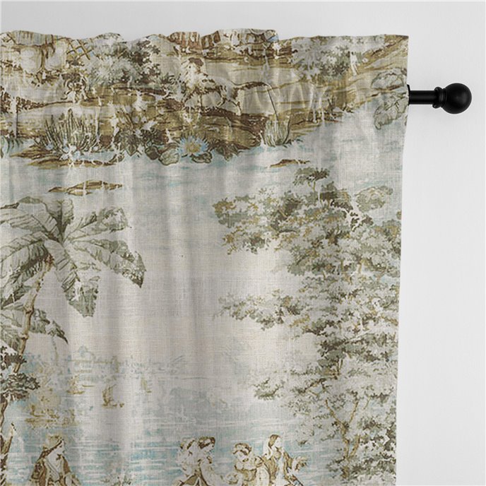 Countryside Natural/Aqua Pole Top Drapery Panel - Pair - Size 50"x96" Thumbnail