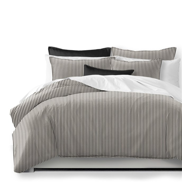 Cruz Ticking Stripes Black/Linen Coverlet and Pillow Sham(s) Set - Size Super Queen Thumbnail