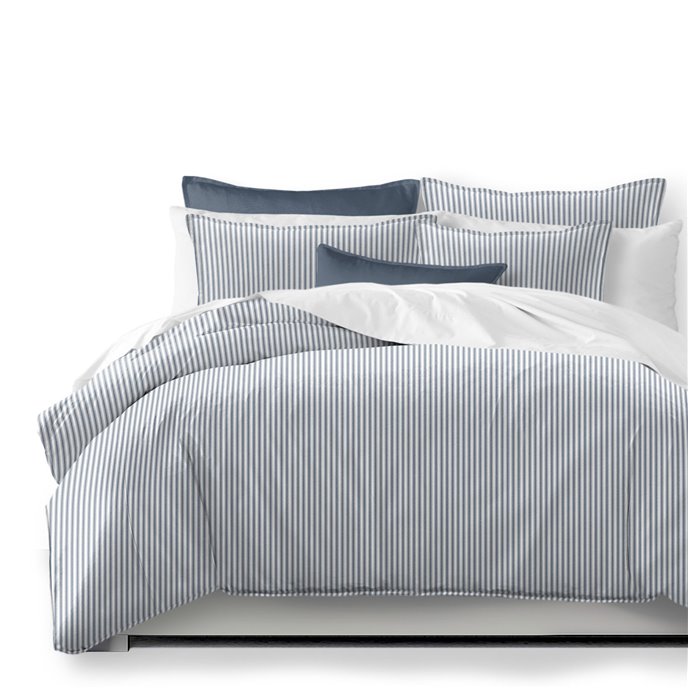 Cruz Ticking Stripes White/Navy Comforter and Pillow Sham(s) Set - Size Full Thumbnail