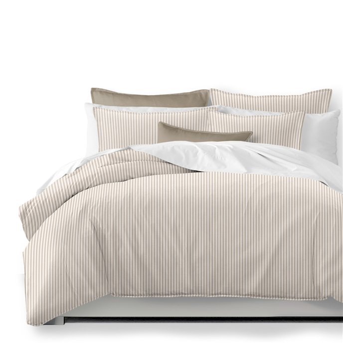 Cruz Ticking Stripes Taupe/Ivory Coverlet and Pillow Sham(s) Set - Size Super King Thumbnail