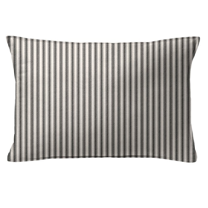 Cruz Ticking Stripes Black/Linen Decorative Pillow - Size 14"x20" Rectangle Thumbnail