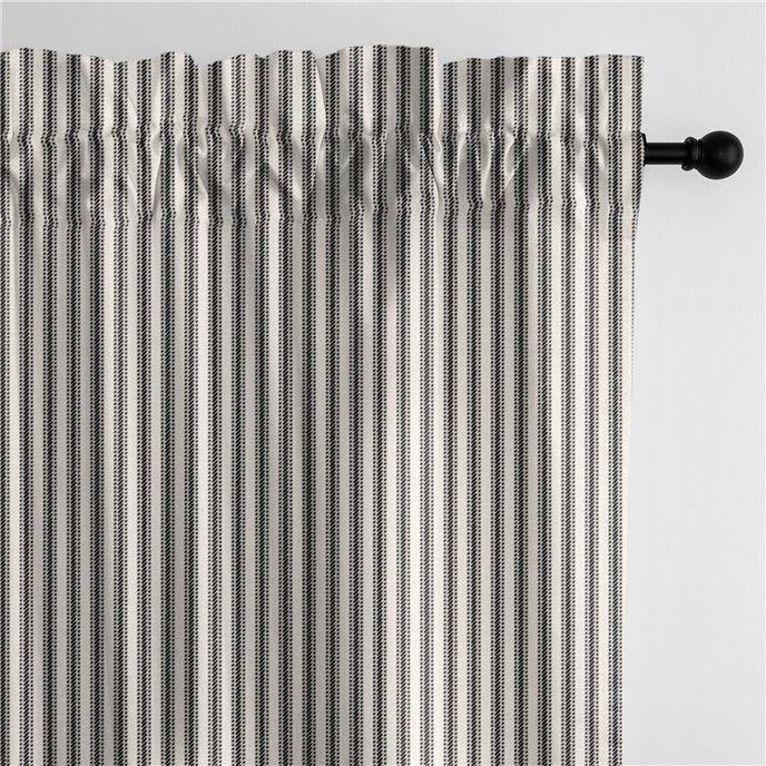 Cruz Ticking Stripes Black/Linen Pole Top Drapery Panel - Pair - Size 50"x108" Thumbnail