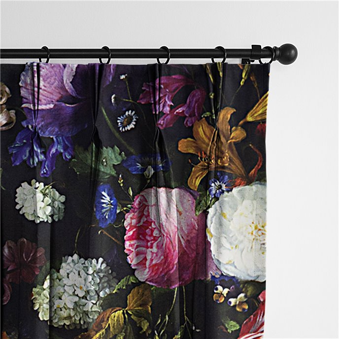 Crystal's Bouquet Black/Floral Pinch Pleat Drapery Panel - Pair - Size 20"x96" Thumbnail