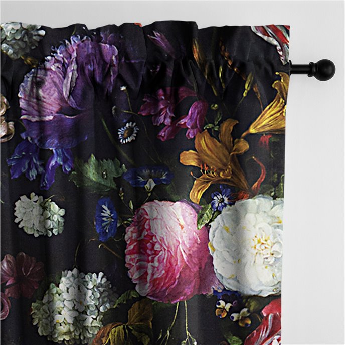 Crystal's Bouquet Black/Floral Pole Top Drapery Panel - Pair - Size 50"x84" Thumbnail