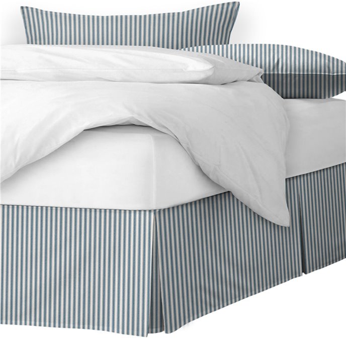 Cruz Ticking Stripes Indigo/Ivory Platform Bed Skirt - Size Full 18" Drop Thumbnail