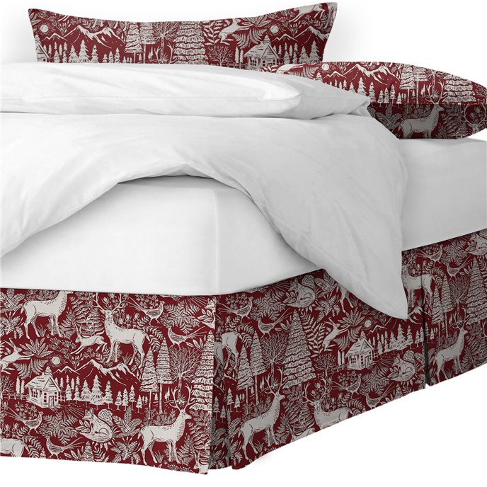 Edinburgh Maroon Red/White Platform Bed Skirt - Size King 18" Drop Thumbnail