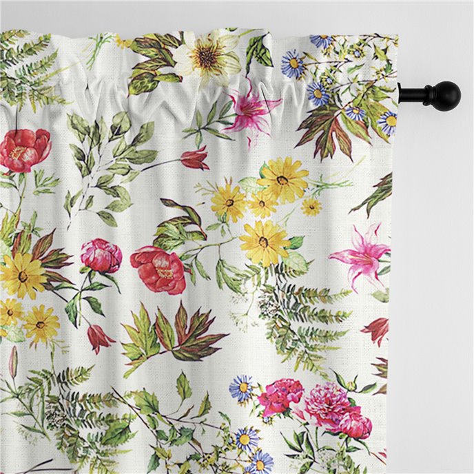 Destiny White Multi/Floral Pole Top Drapery Panel - Pair - Size 50"x132" Thumbnail