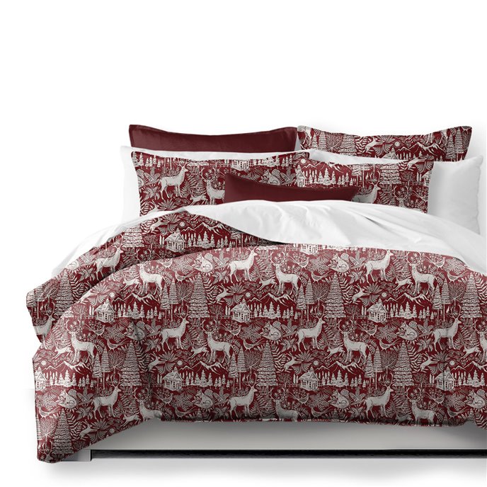 Edinburgh Maroon Red/White Duvet Cover and Pillow Sham(s) Set - Size Full Thumbnail