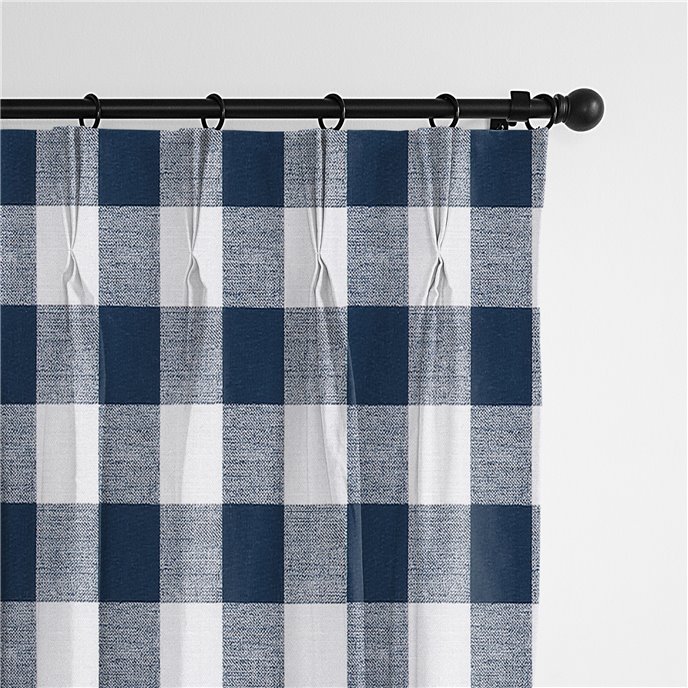 Lumberjack Check Indigo/White Pinch Pleat Drapery Panel - Pair - Size 20"x108" Thumbnail