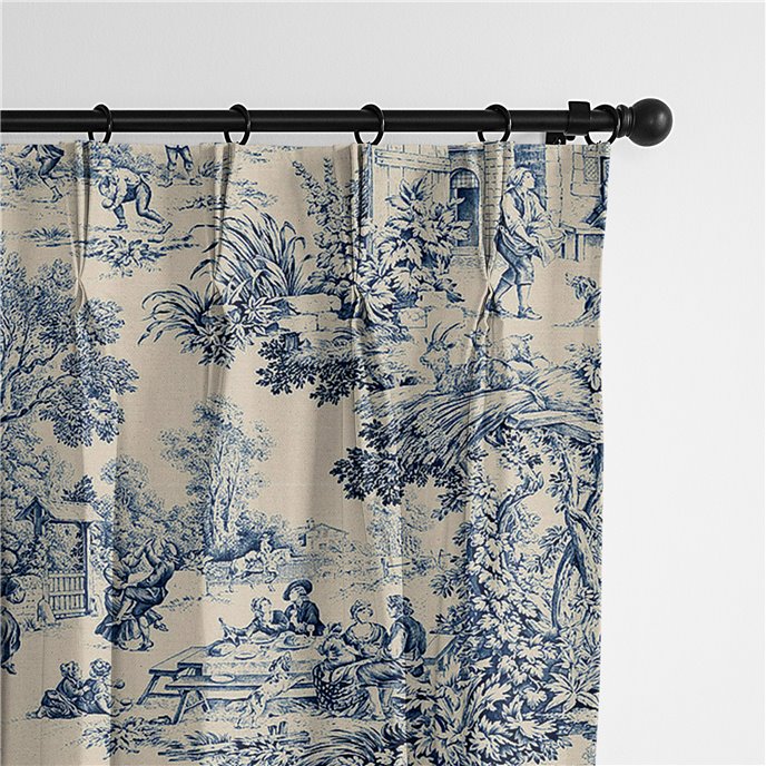 Maison Toile Blue Pinch Pleat Drapery Panel - Pair - Size 40"x84" Thumbnail