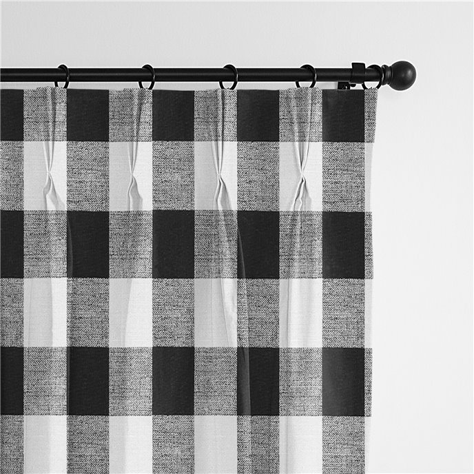 Lumberjack Check White/Black Pinch Pleat Drapery Panel - Pair - Size 40"x120" Thumbnail