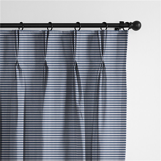 Rockton Check Indigo Pinch Pleat Drapery Panel - Pair - Size 20"x84" Thumbnail