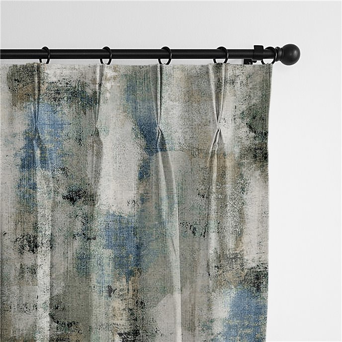 Thiago Linen Dark Denim Blue Pinch Pleat Drapery Panel - Pair - Size 40"x96" Thumbnail