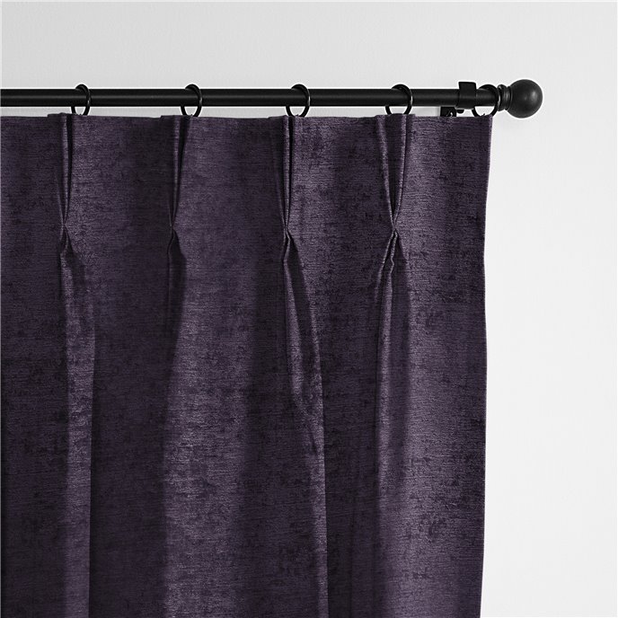 Juno Velvet Eggplant Pinch Pleat Drapery Panel - Pair - Size 20"x132" Thumbnail