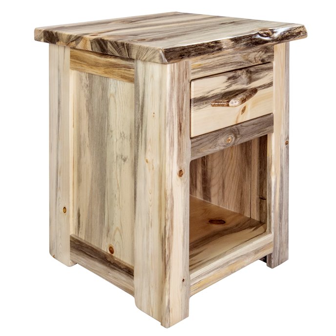 Big Sky Live Edge One Drawer 25" Tall Nightstand - Natural Clear Lacquer Finish Thumbnail